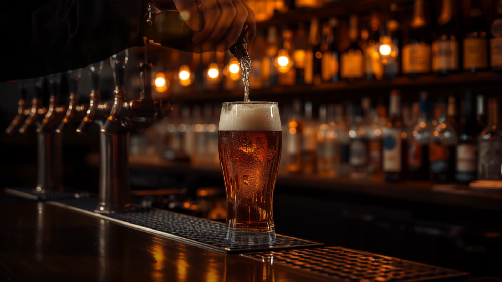 Fresh pint being poured from a tap